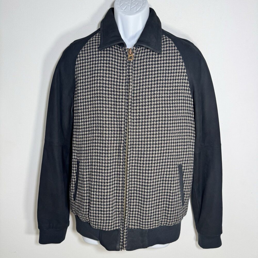 Scotch & Soda Houndstooth Wool Leather Bomber Jacket Full Zip Men's Size Medium
